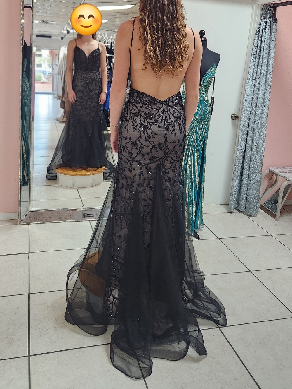 Black Backless Sequin Mermaid Gown Size 6